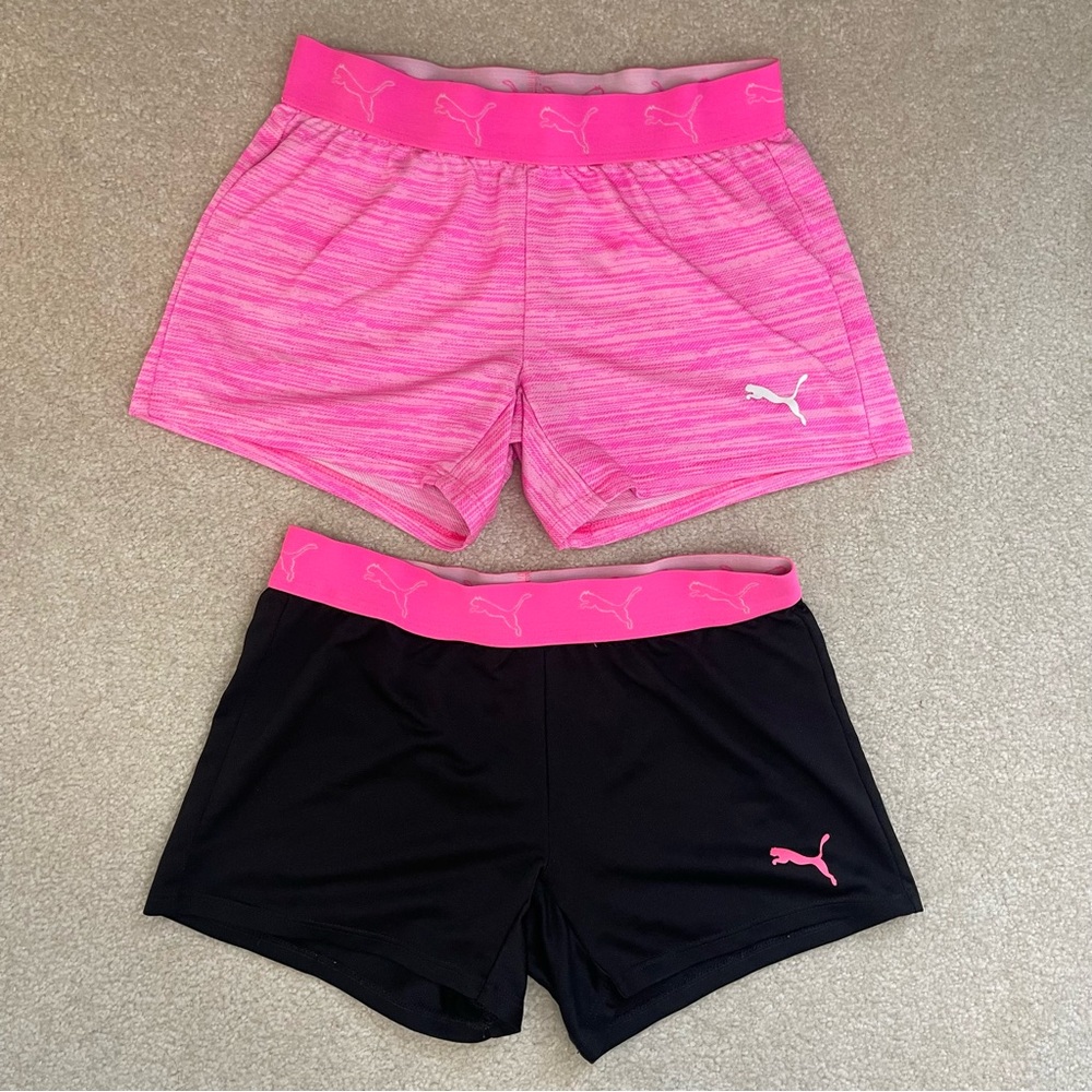 Puma Kids Black Pink Active Shorts Girls size small 7 / 8 (2 pair bundle)